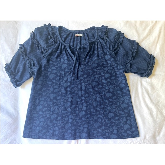 Faherty Tops - Blue Ruffled Blouse